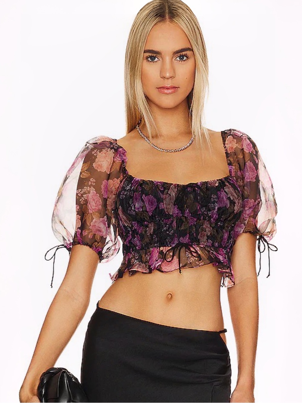 For Love And Lemons Sunshine Floral Crop Top in Black Sz XS MSRP $160 Revolve NW